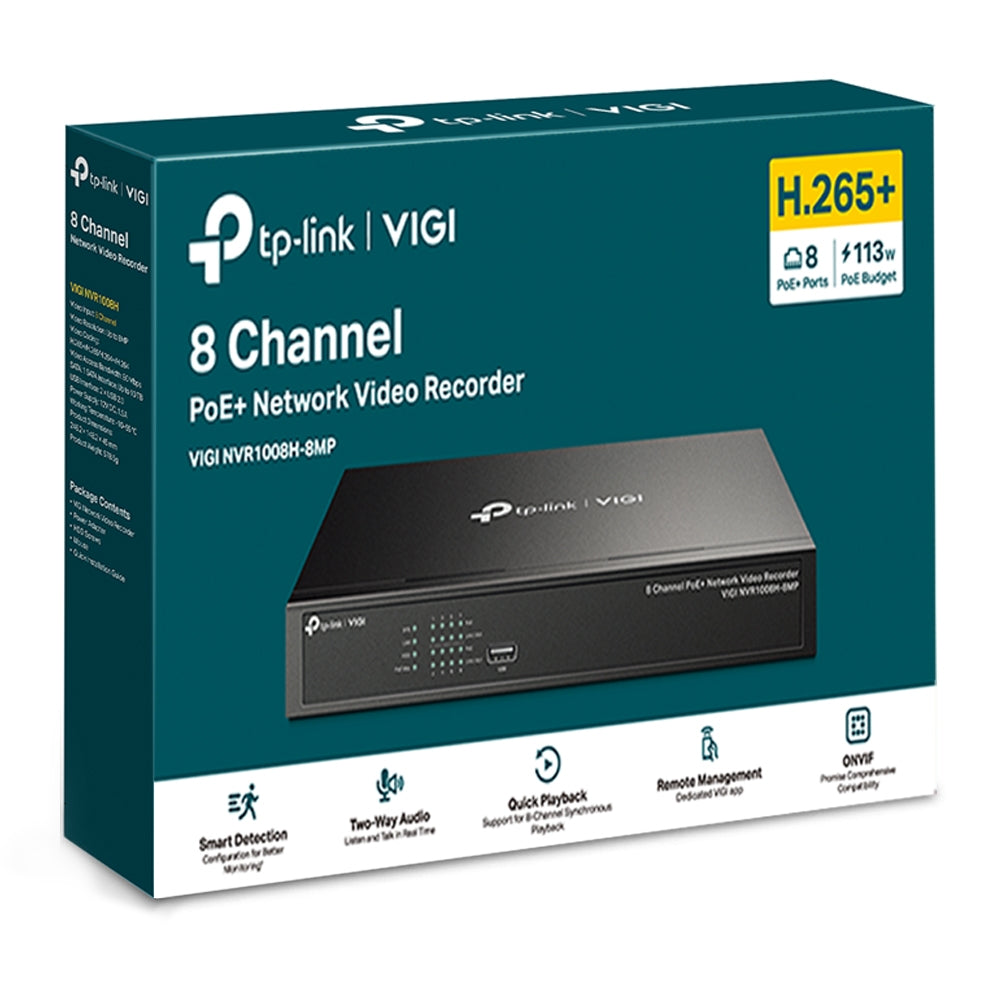 TP-Link VIGI NVR1008H-8MP – Enregistreur vidéo réseau 8 voies PoE+ (budget 113 W)