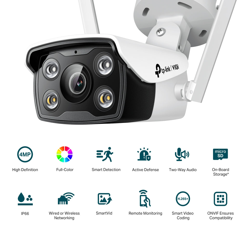 TP-Link VIGI C340-W-4MM – Cam ext bullet wifi 4mp (4mm) ip67 ir ia micro hp full color carte sd