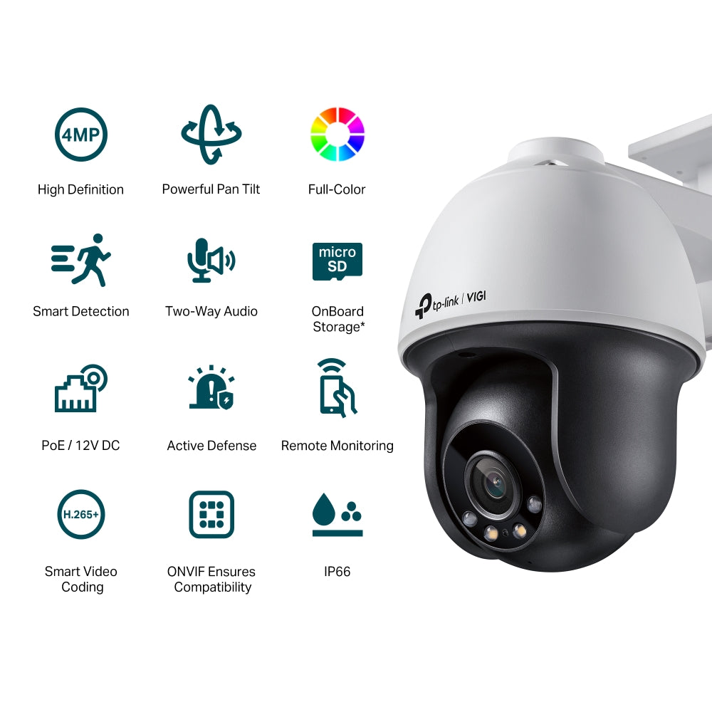 TP-Link VIGI C540-4MM – Cam pan/tilt full color 4mp (4mm) ir ip66 ia audio micro et hp micro sd