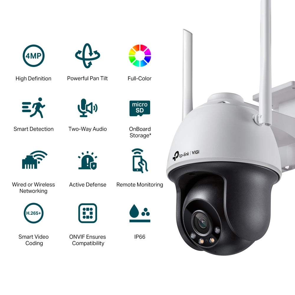 TP-Link VIGI C540-W-4MM – Cam wifi pan/tilt full color 4mp (4 mm) ip66 ia micro sd wdr