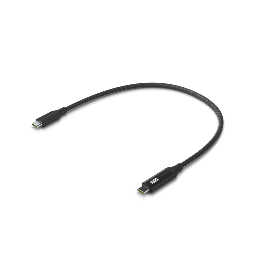 Ubiquiti UniFi UACC-Cable-USB-100W-0.3M-BK – Câble USB-C tressé 100 W avec afficheur de charge (0,3 m)