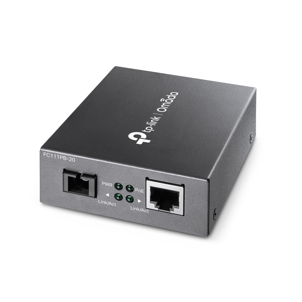TP-Link Omada FC111PB-20 – Convertisseur de média 10/100 Mbit/s WDM monomode SC – 20 km avec port PoE