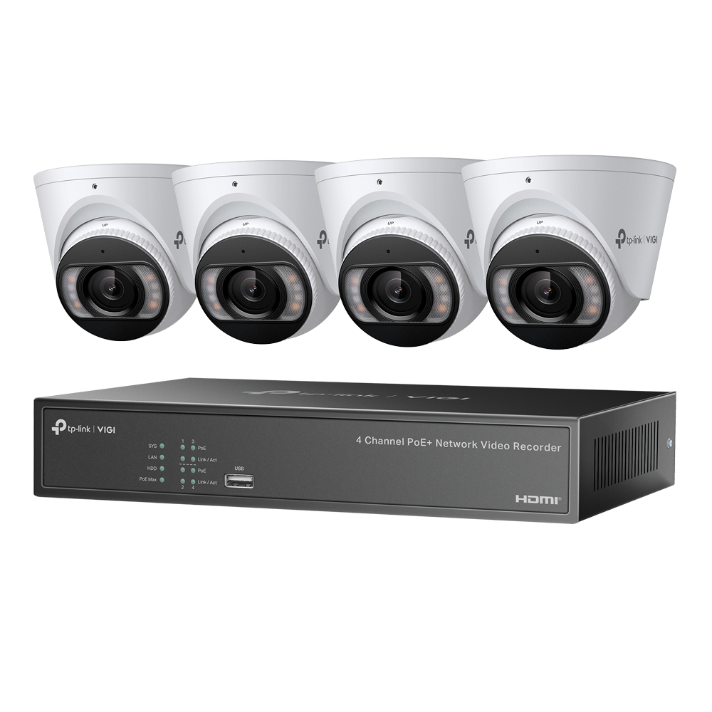 TP-Link VIGI NK4P-T4425-2T – Kit 4 caméras tourelle 4 MP couleur + NVR PoE+ 4 voies avec disque 2 To