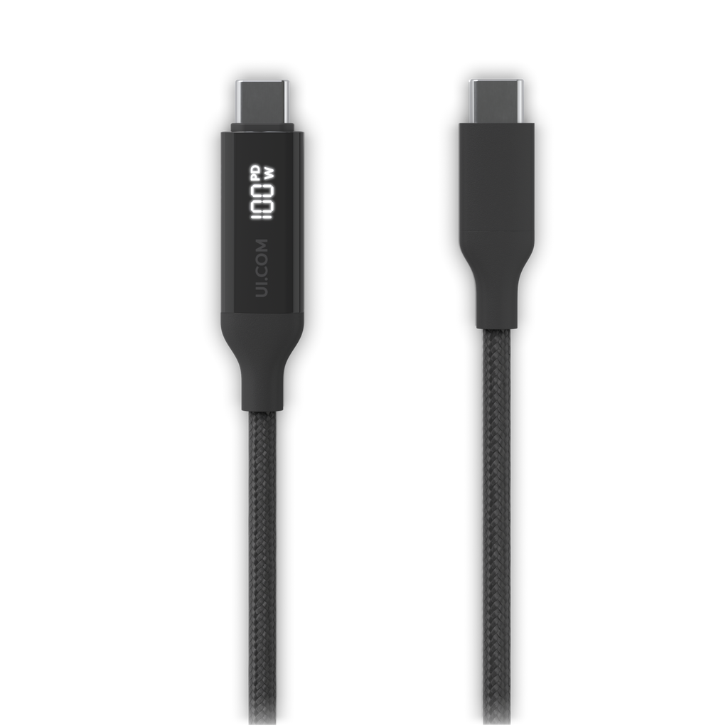 Ubiquiti UniFi UACC-Cable-USB-100W-2M-BK – Câble USB-C tressé 100 W avec afficheur de charge (2 m)